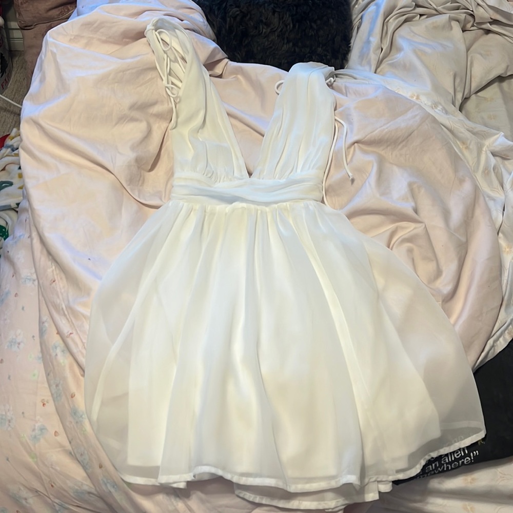 white lucy in the sky tie dress